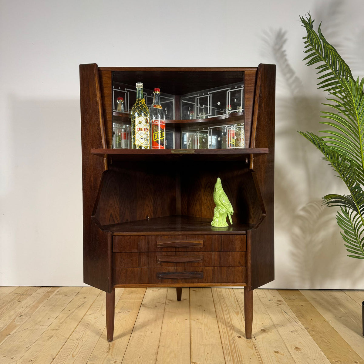 Mobile Bar Angolare Mid-Century Modern in Palissandro
