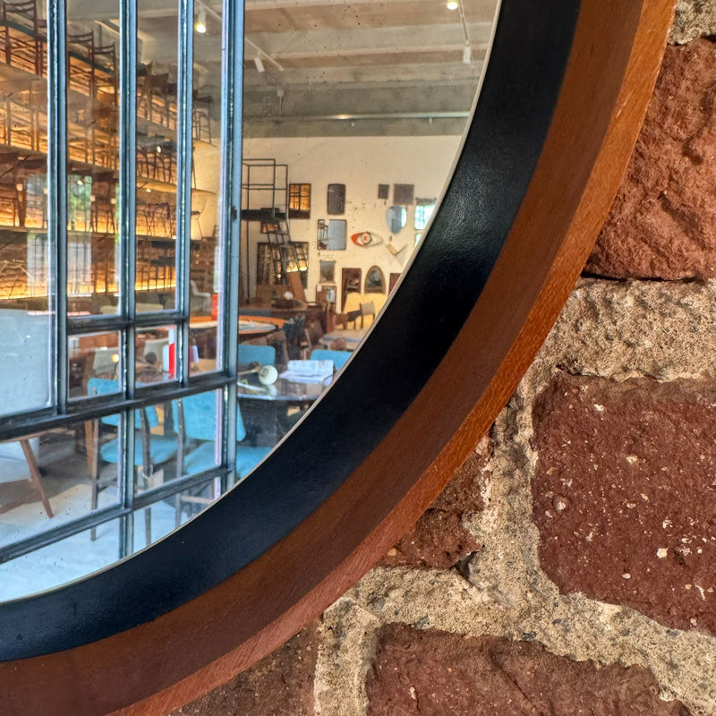 Specchio rotondo in teak, Danimarca 1960