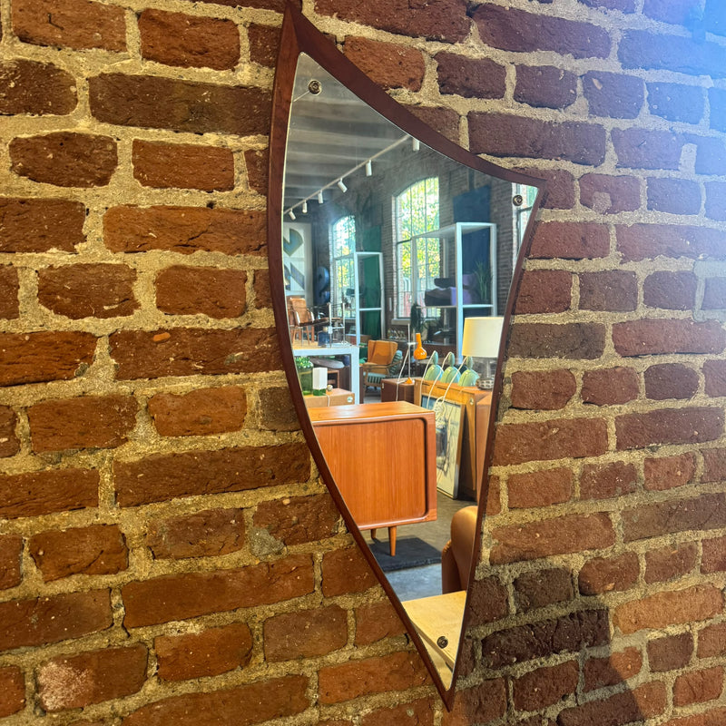 Irregularly shaped mirror with teak base, Denmark 1960s