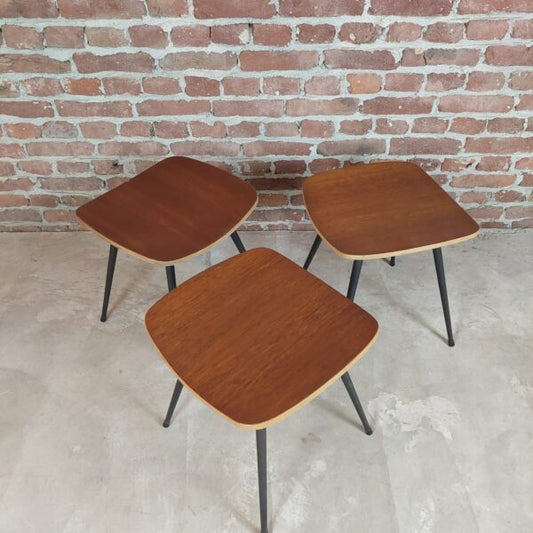 Tre sgabelli, teak e acciaio, Denamark 1950s