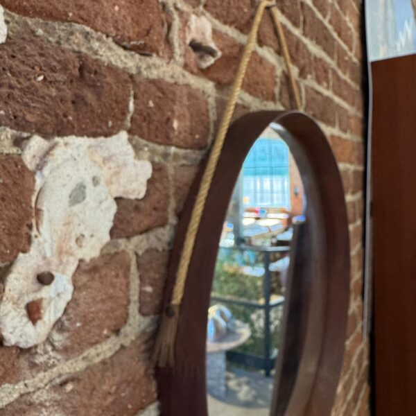 Specchio vintage rotondo in teak