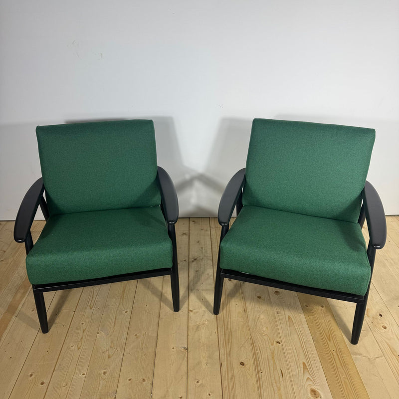 Coppia di Poltrone Danesi Anni ’60 – Sedute Mid-Century in Teak e Tessuto