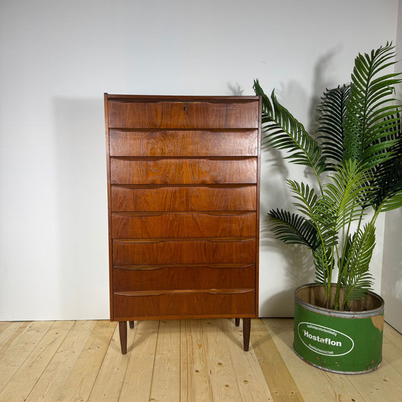 Cassettiera Alta Mid-Century Danese a Otto Cassetti in Teak