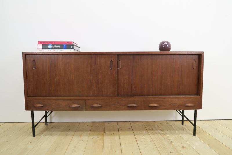 Teak sideboard with sliding doors and drawers, 1960s