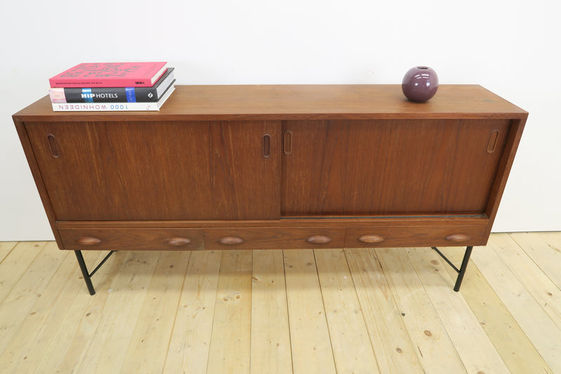 Teak sideboard with sliding doors and drawers, 1960s