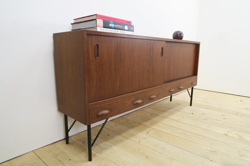 Teak sideboard with sliding doors and drawers, 1960s