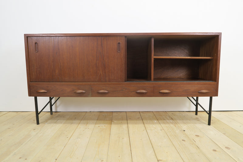 Teak sideboard with sliding doors and drawers, 1960s