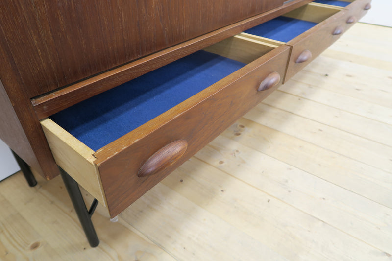 Teak sideboard with sliding doors and drawers, 1960s