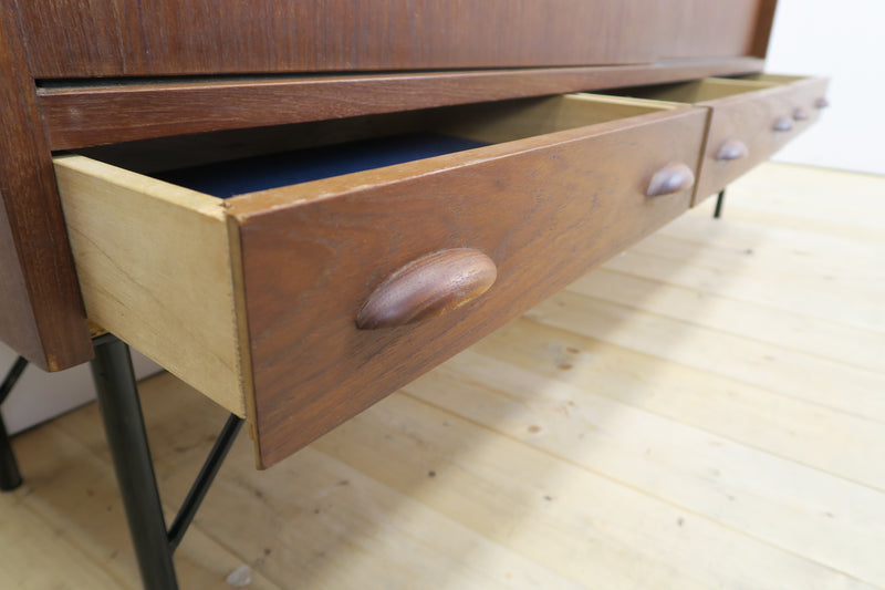 Teak sideboard with sliding doors and drawers, 1960s