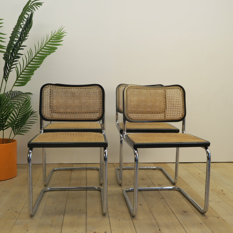 Set di 4 sedie nere in rattan e metallo, Danimarca 1960