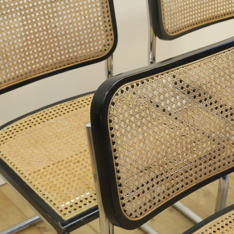 Set di 4 sedie nere in rattan e metallo, Danimarca 1960