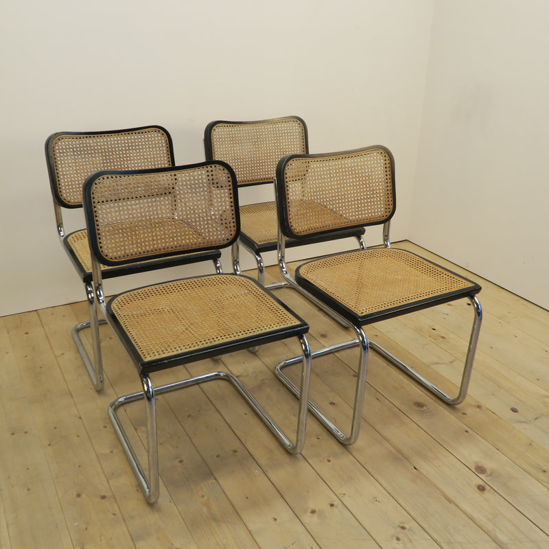 Set di 4 sedie nere in rattan e metallo, Danimarca 1960