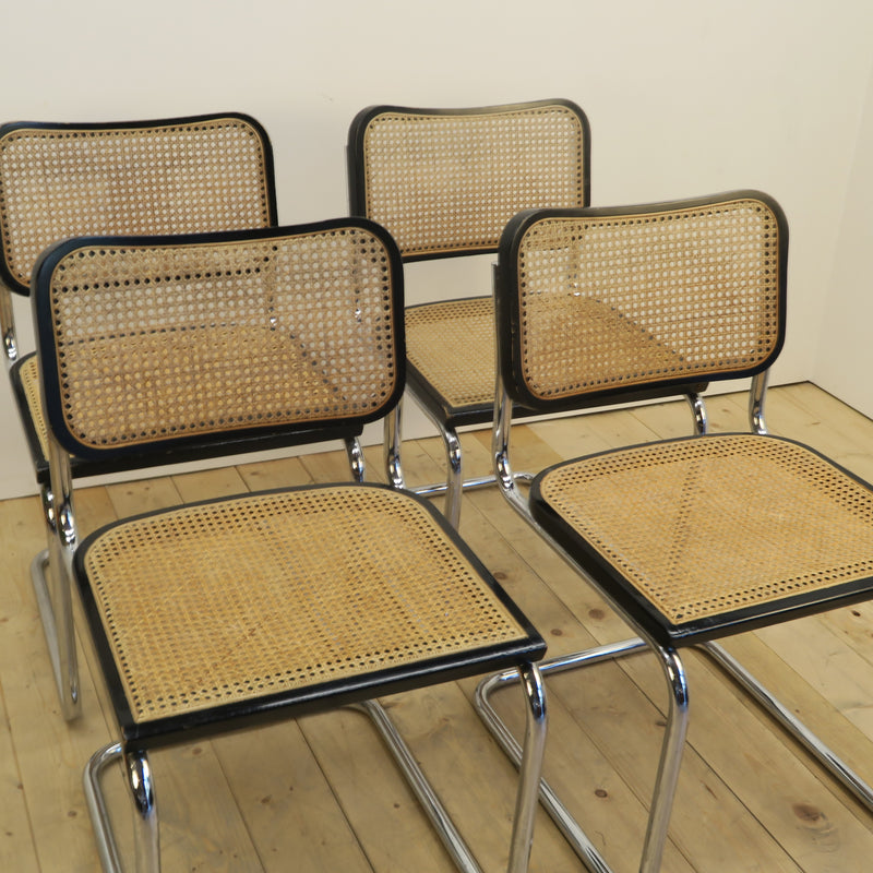 Set di 4 sedie nere in rattan e metallo, Danimarca 1960