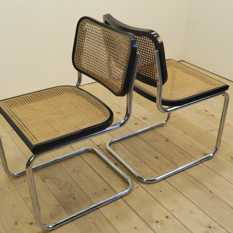 Set di 4 sedie nere in rattan e metallo, Danimarca 1960