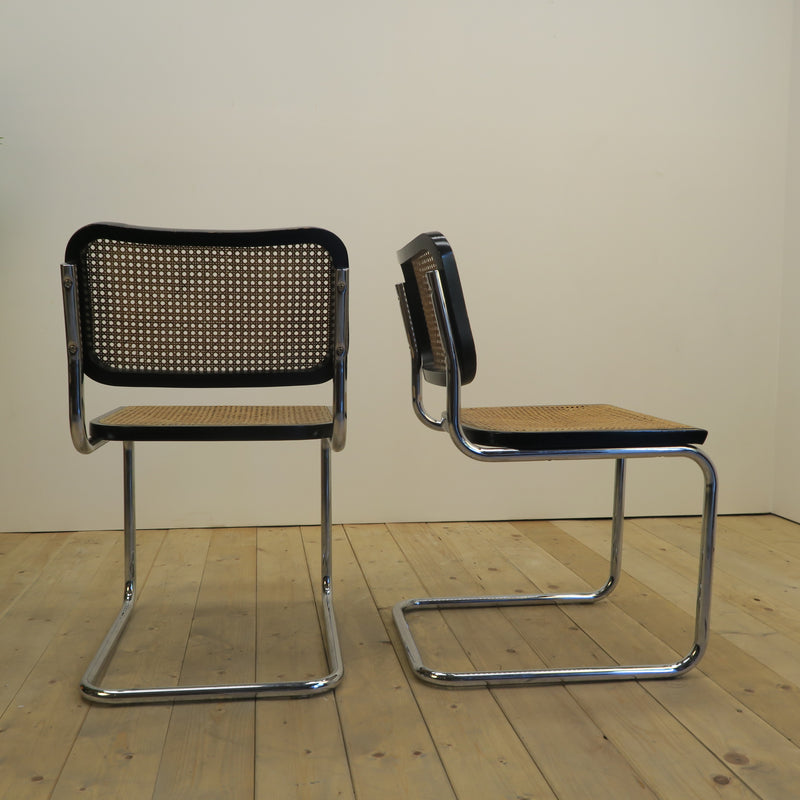 Set di 4 sedie nere in rattan e metallo, Danimarca 1960