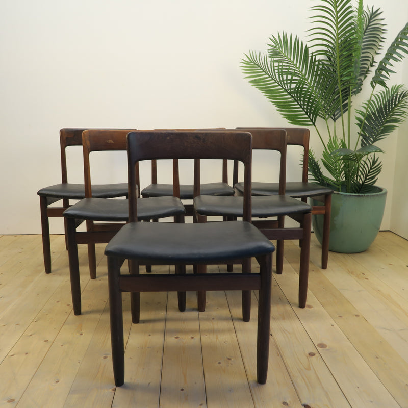 Set di 6 sedie Nørgaard Møbelfabrik, palissandro e pelle, Danimarca 1960
