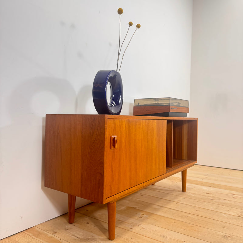 Sideboard in teak con porta dischi interno, Danimarca 1960