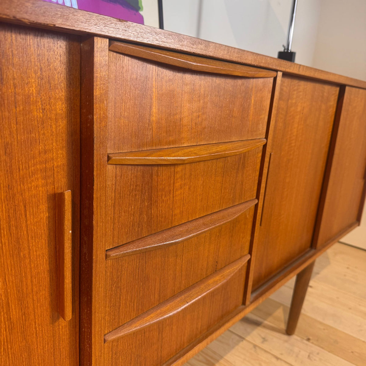 Sideboard danese a quattro cassetti in teak, anni ’60