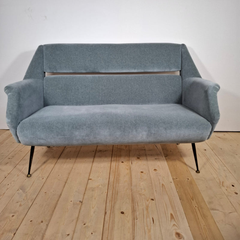 Divano Due Posti Minotti per Gigi Radice in Velluto Kvadrat Bicolor – Italia 1955