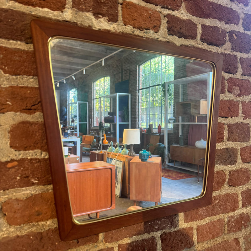 Trapezoidal mirror with teak frame, Denmark 1960