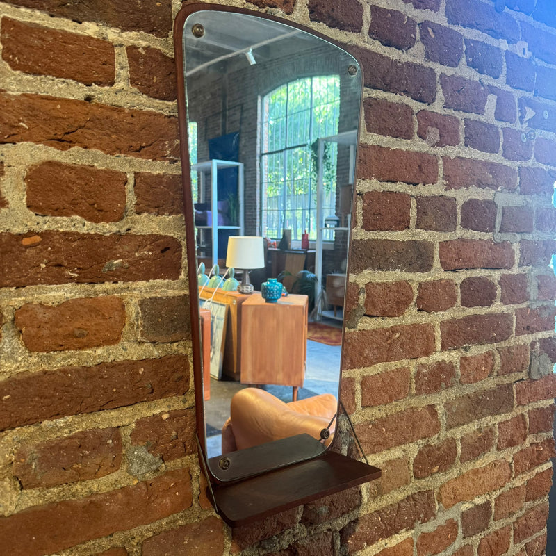 Teak mirror with shelf, 1960s