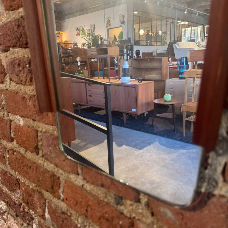 Irregular mirror with teak side frame, Denmark 1960