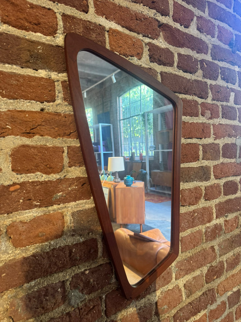 Shaped mirror with teak frame, 1960s