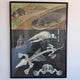 cartina didattica vintage danimarca 1940 cornice vetro artigianale