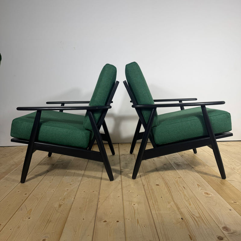 Coppia di Poltrone Danesi Anni ’60 – Sedute Mid-Century in Teak e Tessuto