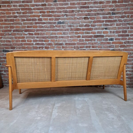 divano scandinavo legno rattan tessuto azzurro stov
