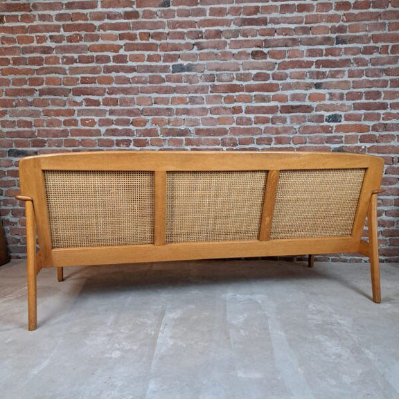 divano scandinavo legno rattan tessuto azzurro stov