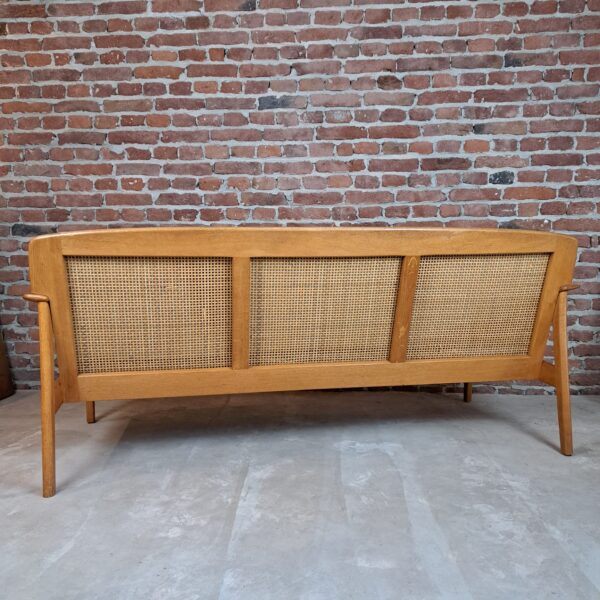 divano scandinavo legno rattan tessuto azzurro stov