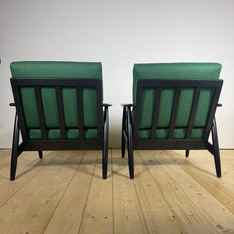 Coppia di Poltrone Danesi Anni ’60 – Sedute Mid-Century in Teak e Tessuto