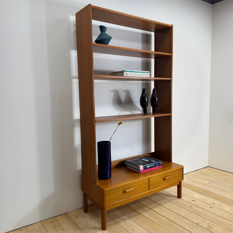 Libreria in teak con due cassetti, Svezia 1960