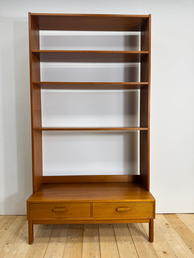 Libreria in teak con due cassetti, Svezia 1960