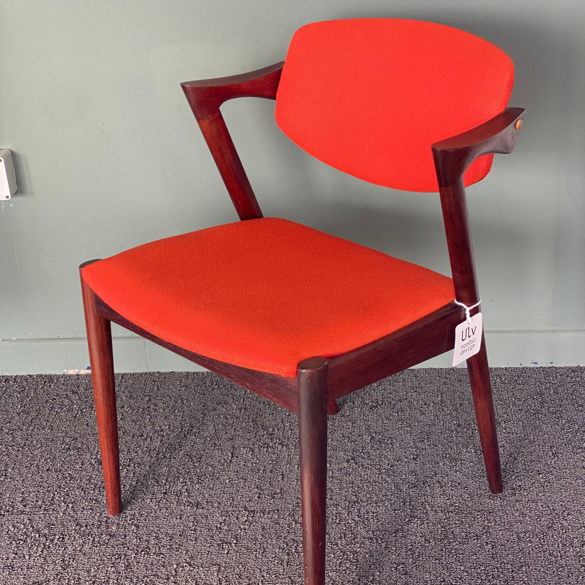 sedia kai kristiansen teak vintage rivestimento arancione