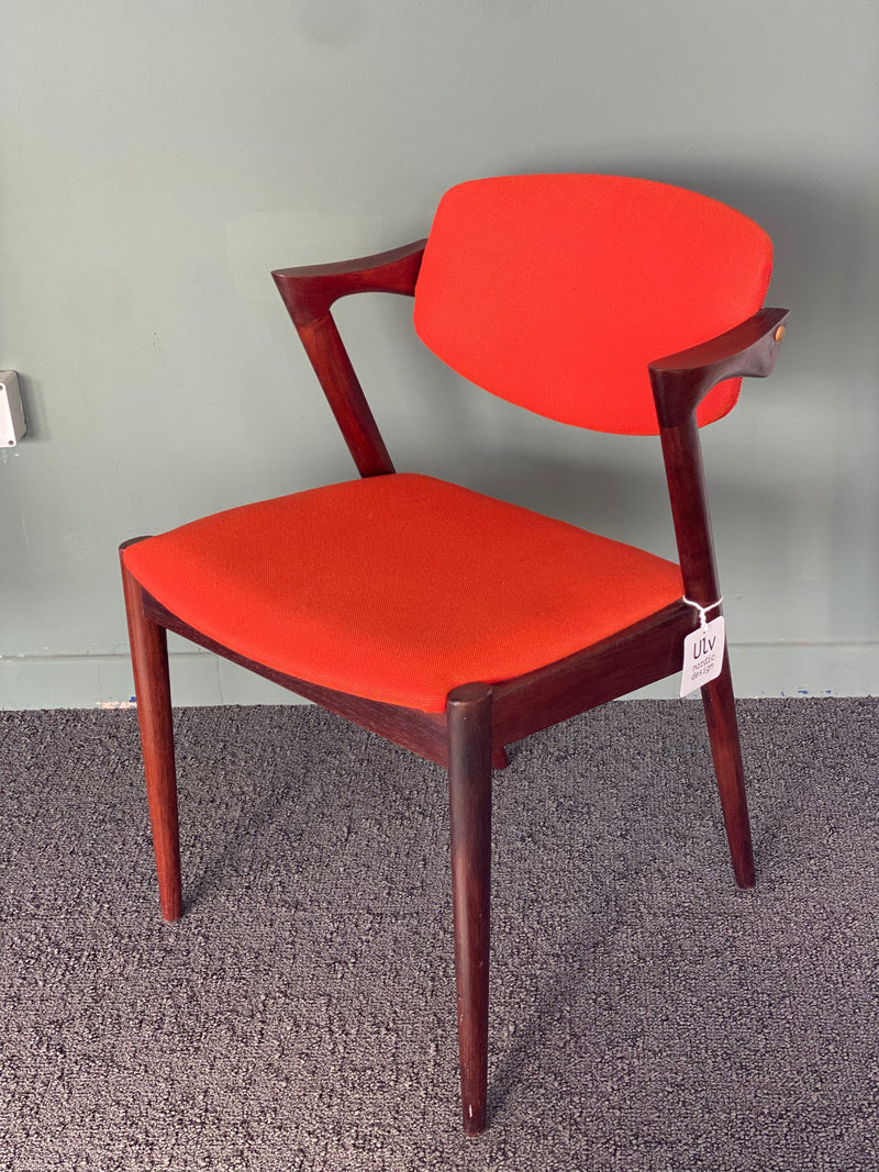 sedia kai kristiansen teak vintage rivestimento arancione