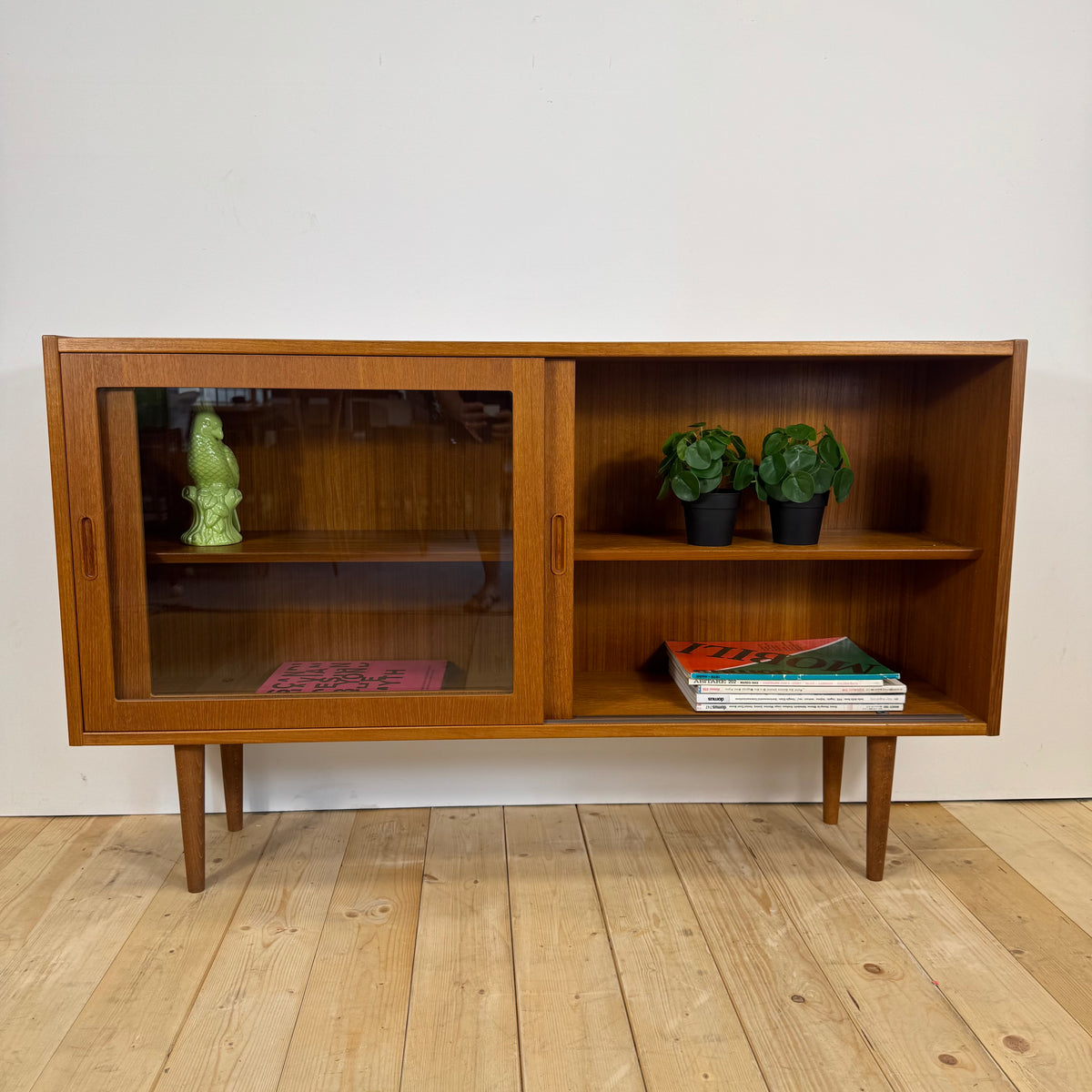 Teak sideboard with sliding glass doors, Denmark 1960