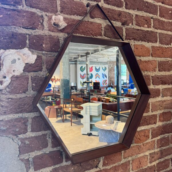 specchio esagonale cornice teak vintage danimarca