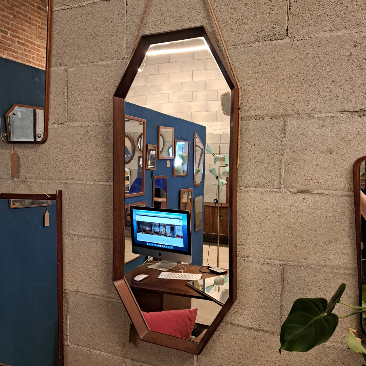 specchio ottagonale teak vintage danimarca