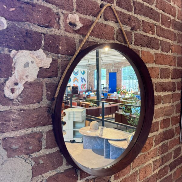 specchio rotondo vintage teak danimarca 1960