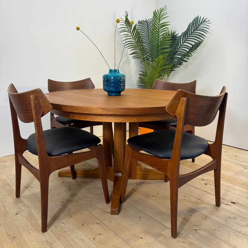 Tavolo da pranzo rotondo allungabile in teak, Danimarca 1960