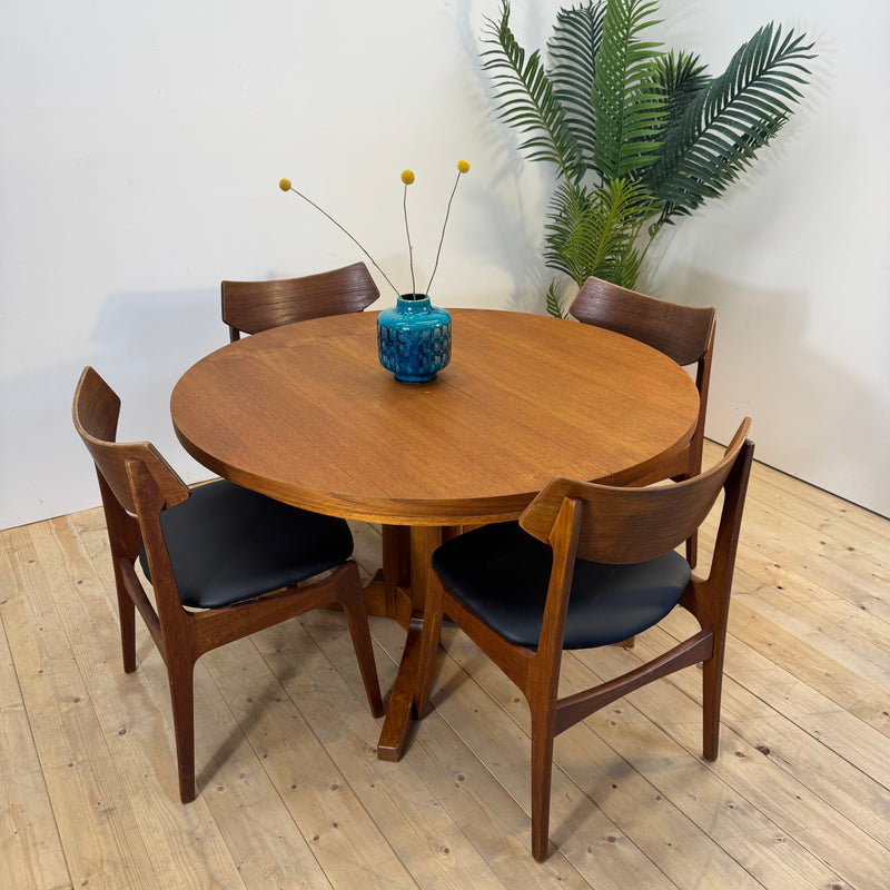 Tavolo da pranzo rotondo allungabile in teak, Danimarca 1960
